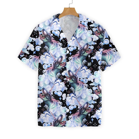 Dineasár Unicorn T-Rex Dearadh Aisling Téama Dubh Léine Haváís, Bronntanas Léine Haváís, Bronntanas Nollag