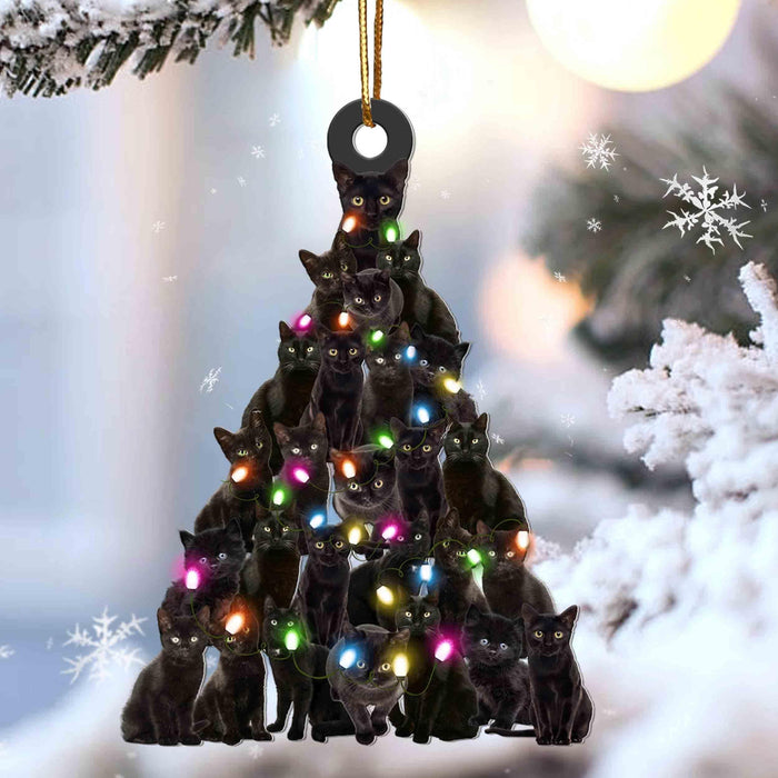 Black cat lovely tree gift for black cat gift for cat mom Christmas Plastic Hanging Ornament, Christmas Ornament Gift, Christmas Gift, Christmas Decoration