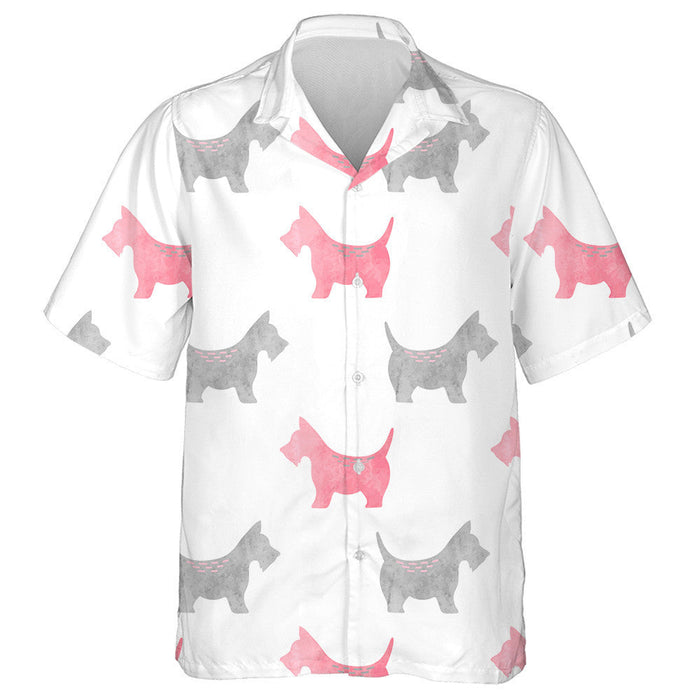 Grey And Pink Watercolor Terrier Dogs Hawaiian Shirt,Hawaiian Shirt Gift, Christmas Gift