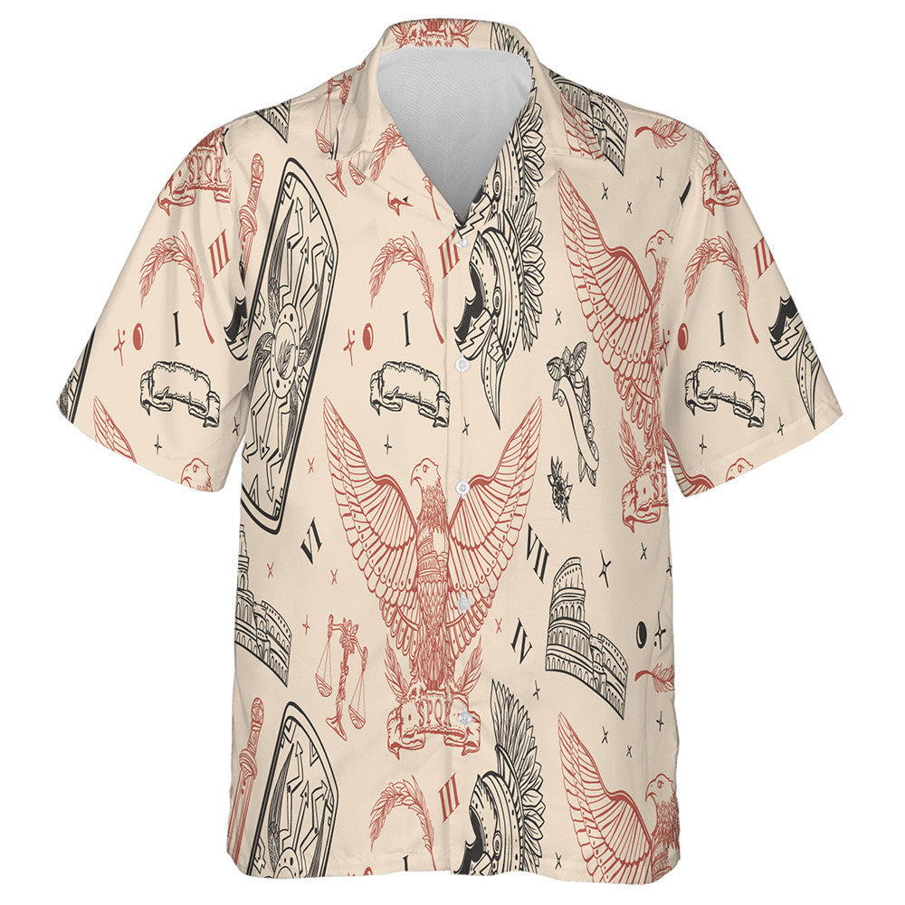Roman Eagle Spartan Helmet Sword Shield And Colosseum Hawaiian Shirt, Hawaiian Shirt Gift, Christmas Gift
