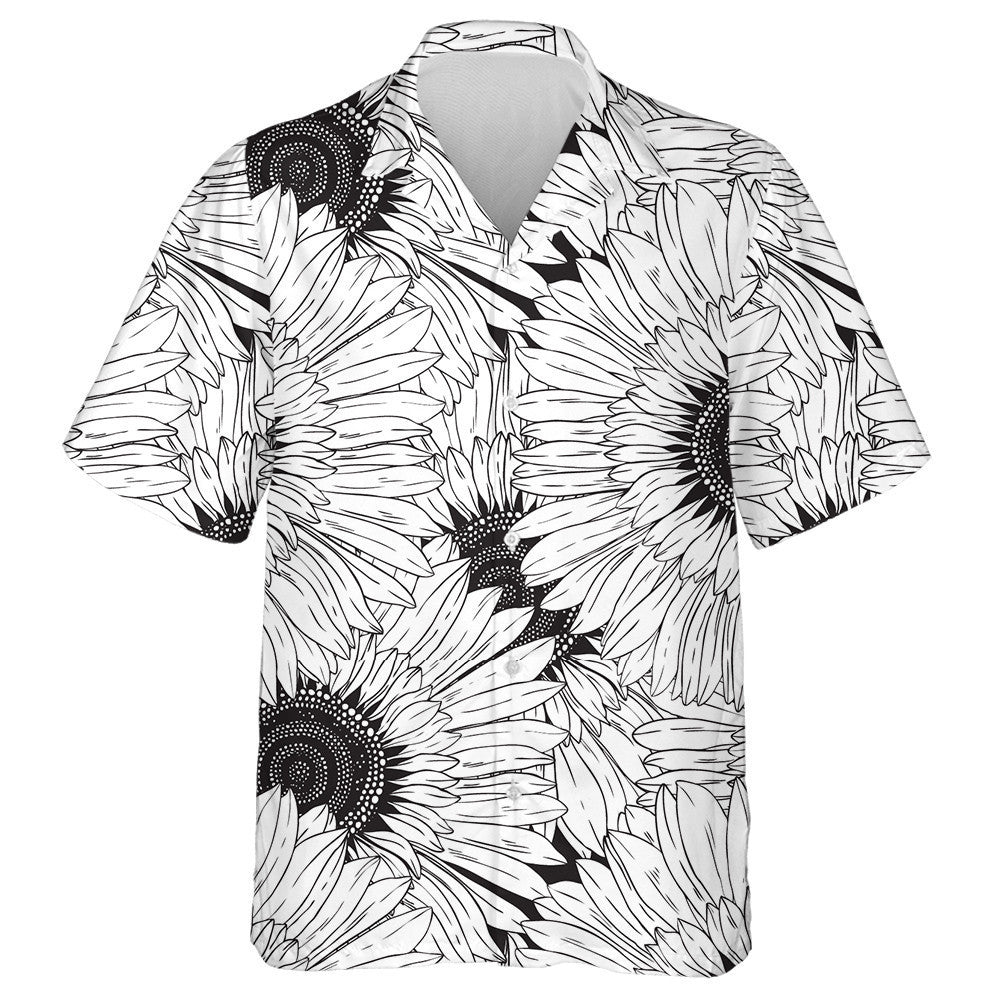 Modern Abstract Black And White Sunflowers Pattern Hawaiian Shirt, Hawaiian Shirt Gift, Christmas Gift