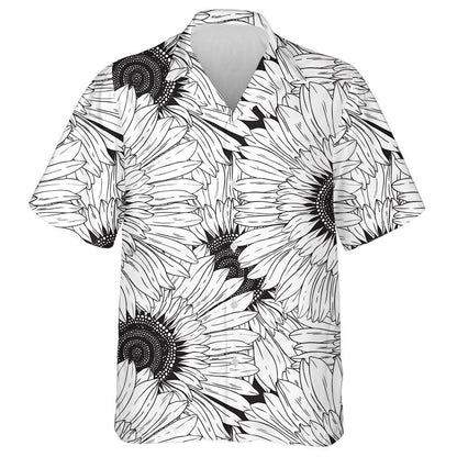 Modern Abstract Black And White Sunflowers Pattern Hawaiian Shirt, Hawaiian Shirt Gift, Christmas Gift