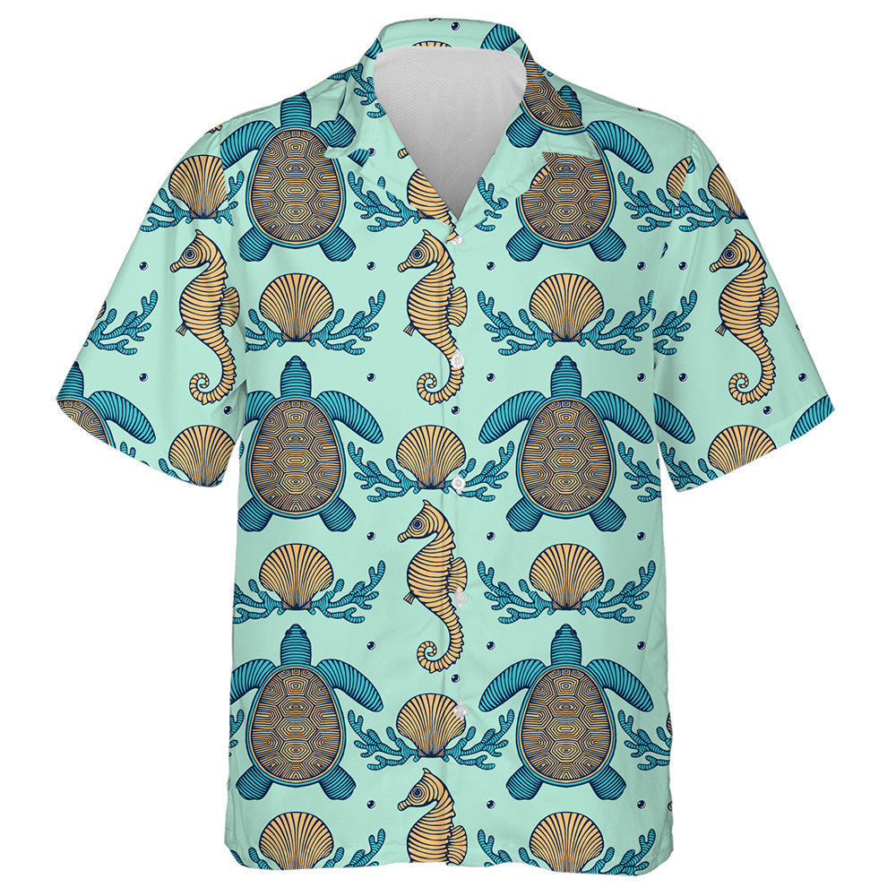 Vintage Sea Life Natural Sea Turtle Hawaiian Shirt, Hawaiian Shirt Gift, Christmas Gift