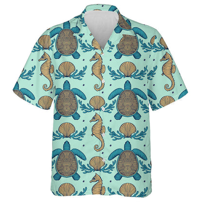 Vintage Sea Life Natural Sea Turtle Hawaiian Shirt, Hawaiian Shirt Gift, Christmas Gift