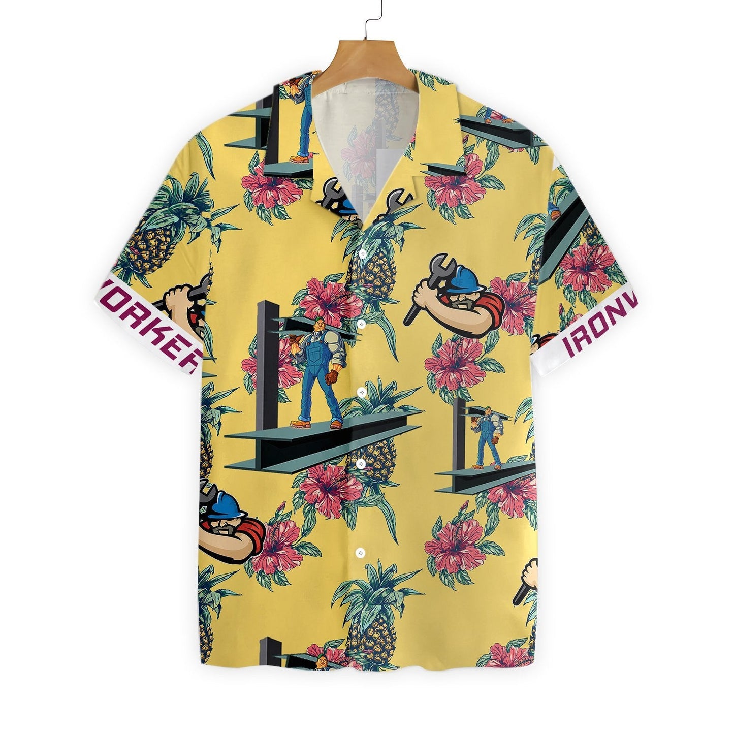 Ironworker Pineapple Seamless Pattern Yellow Background Hawaiian Shirt,Hawaiian Shirt Gift, Christmas Gift