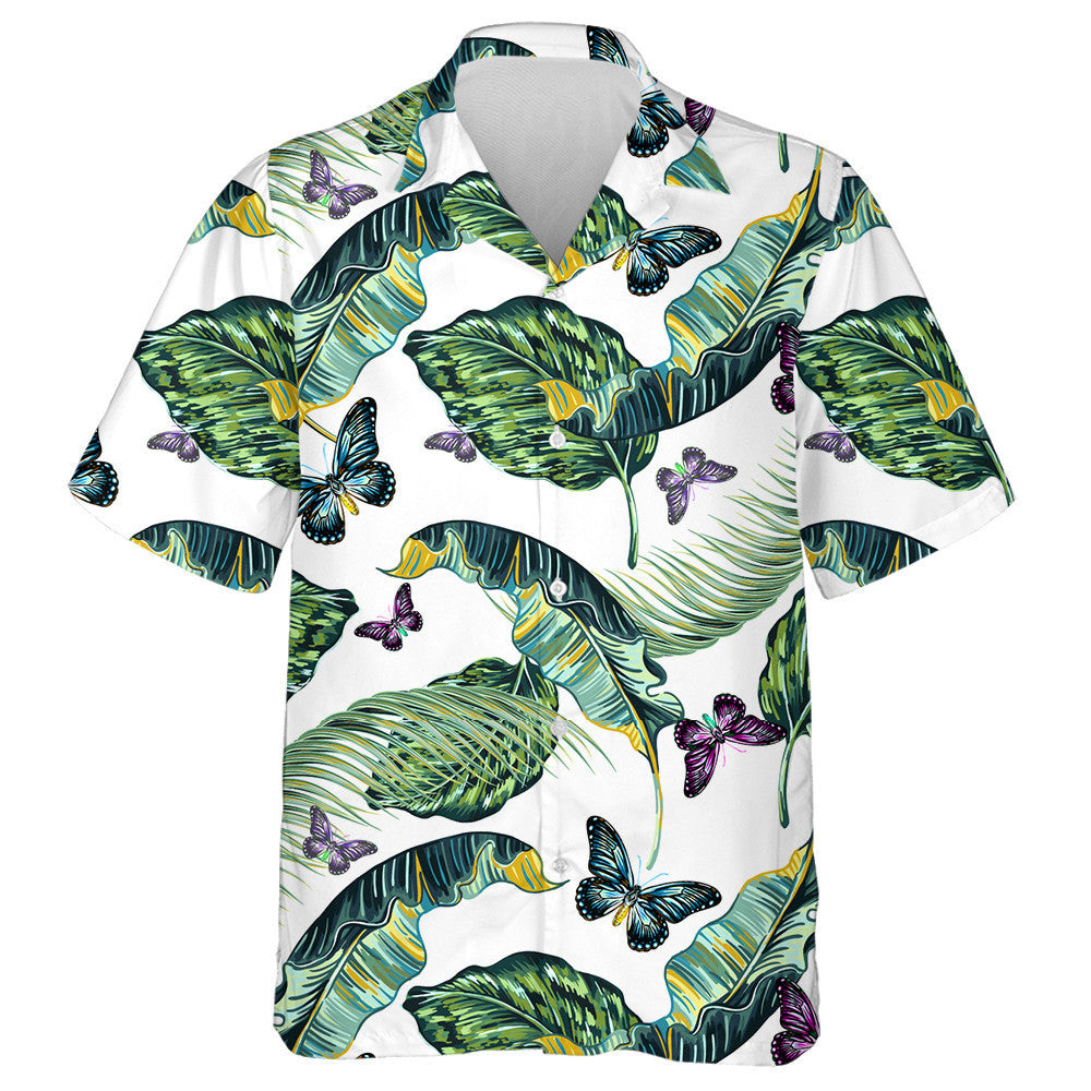 Theme Tropical Leaves And Butterflies Flying Hawaiian Shirt,Hawaiian Shirt Gift, Christmas Gift