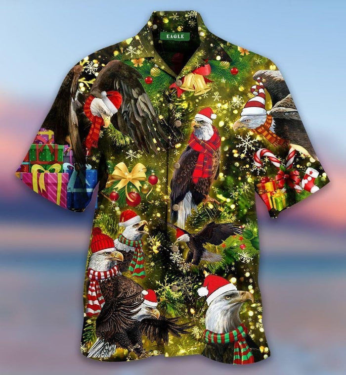 Christmas Eagle Bling Bling Light Green Theme Hawaiian Shirt, Hawaiian Shirt Gift, Christmas Gift.