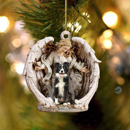 Border Collie -Angel Hug Winter Love Two Sided Christmas Plastic Hanging Ornament, Christmas Ornament Gift, Christmas Gift, Christmas Decoration