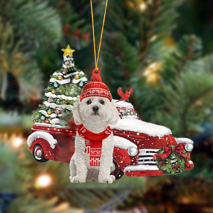 Bichon Frise-Christmas Car Two Sided Christmas Plastic Hanging Ornament, Christmas Ornament Gift, Christmas Gift, Christmas Decoration