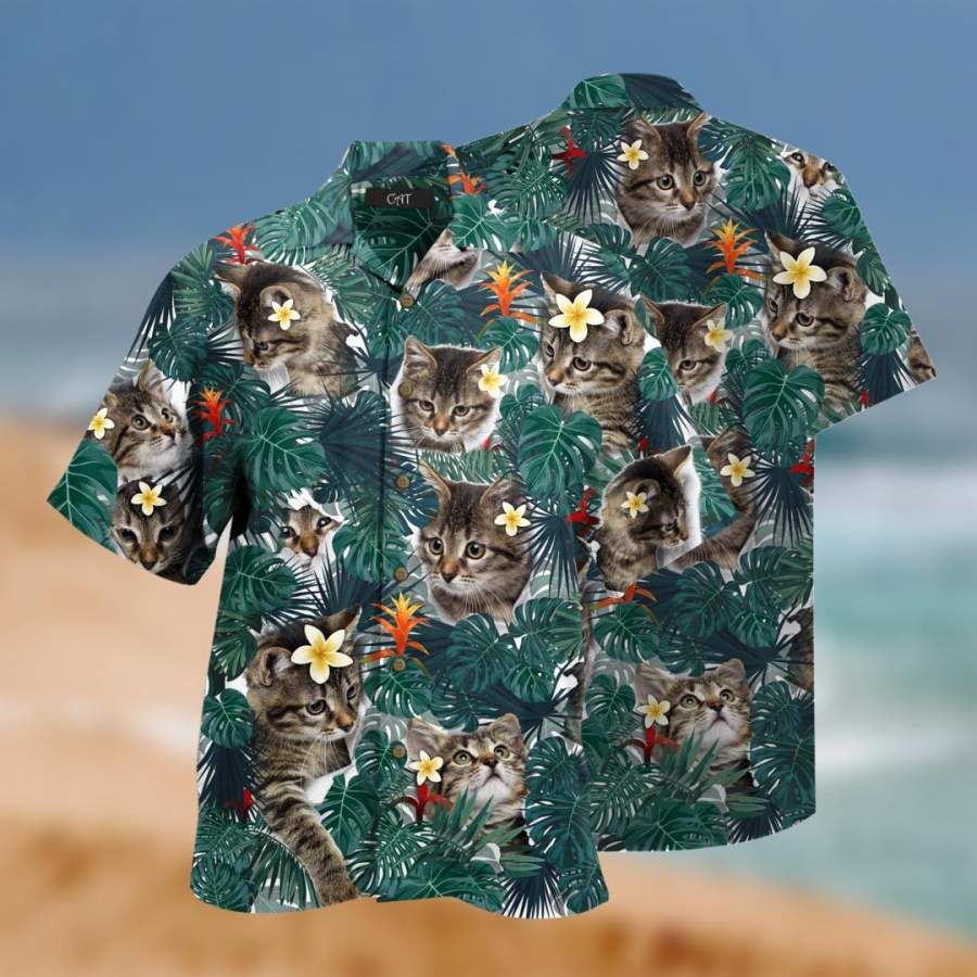 Cute Little Cat Tropical Hawaiian Aloha Aloha Shirts Hawaiian, Hwaiian For Gift