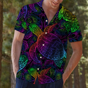 Awesome Sea Turtle Neon Pattern Hawaiian Shirt, Hawaiian For Gift