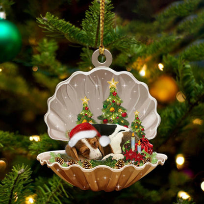 Cute Basset Hound Sleeping in Pearl Dog Christmas Ornament Flat Acrylic, Christmas Gift,Christmas Decoration