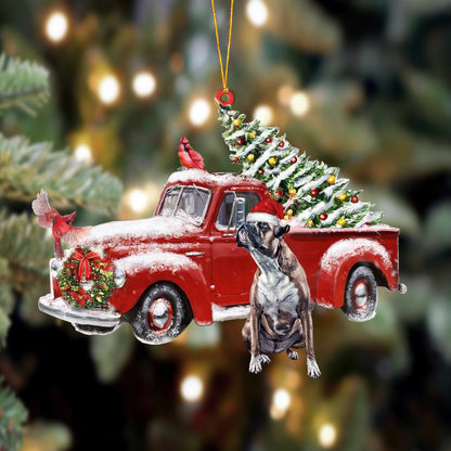 Boxer-Cardinal & Truck Two Sided Christmas Plastic Hanging Ornament, Christmas Ornament Gift, Christmas Gift, Christmas Decoration
