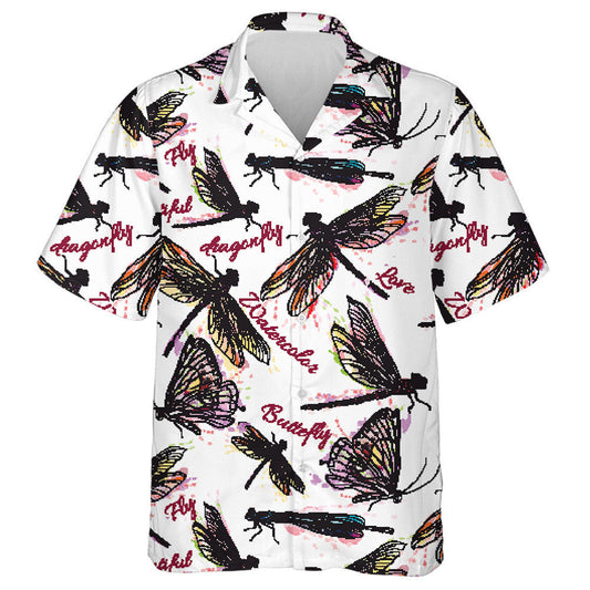 Bright Flying Dragonfly Insects In Watercolor Style Hawaiian Shirt, Hawaiian Shirt Gift, Christmas Gift