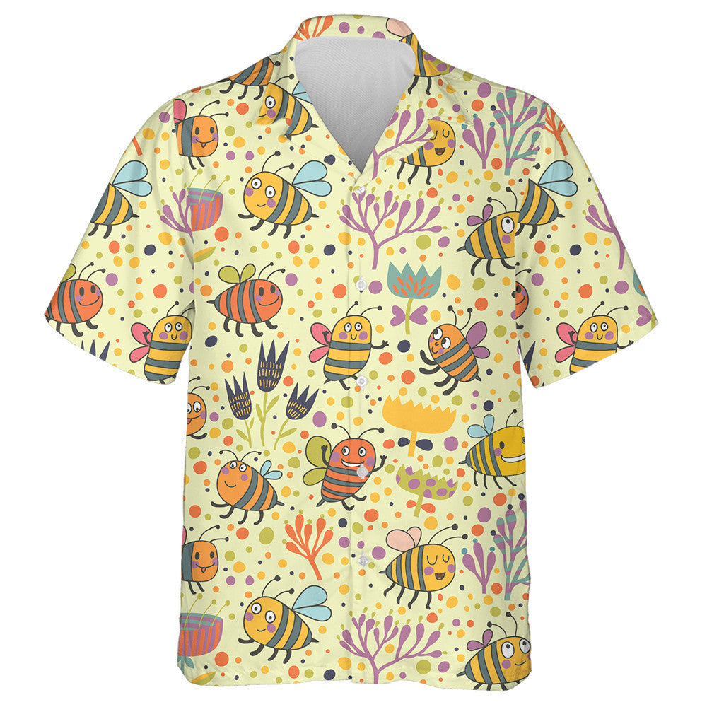 Natural Summer Cartoon Floral And Bees Hawaiian Shirt,Hawaiian Shirt Gift, Christmas Gift