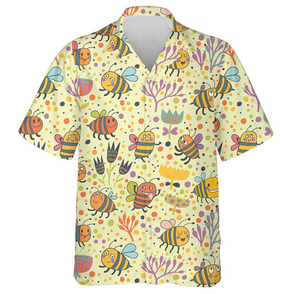 Natural Summer Cartoon Floral And Bees Hawaiian Shirt,Hawaiian Shirt Gift, Christmas Gift