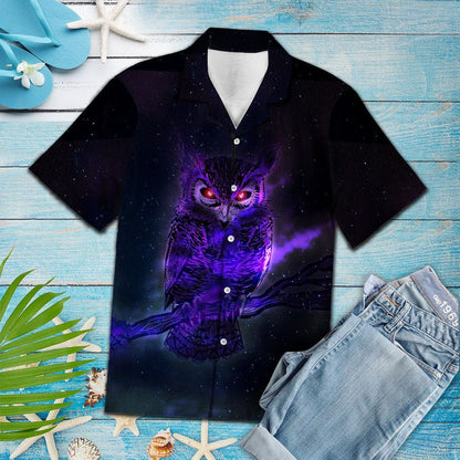Mystic Purple Owl With Red Eyes Hawaiian Shirt,Hawaiian Shirt Gift, Christmas Gift