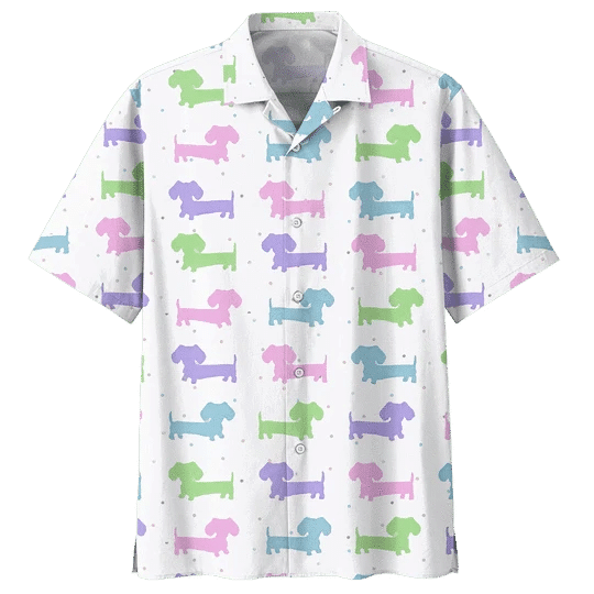 Pink And Green Dachshund Watercolor Design Hawaiian Shirt,Hawaiian Shirt Gift, Christmas Gift