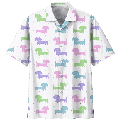 Pink And Green Dachshund Watercolor Design Hawaiian Shirt,Hawaiian Shirt Gift, Christmas Gift
