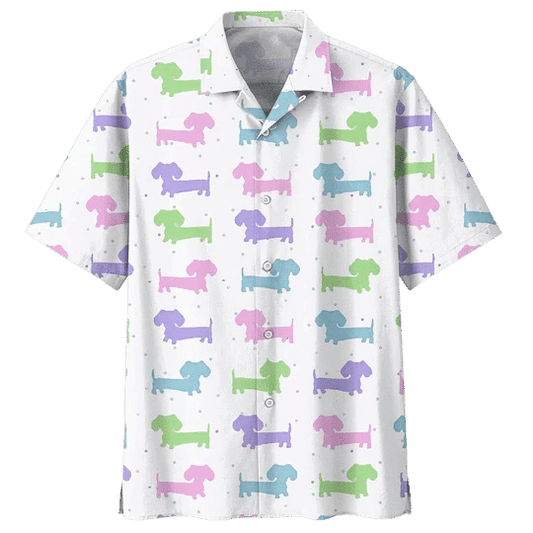 Pink And Green Dachshund Watercolor Design Hawaiian Shirt,Hawaiian Shirt Gift, Christmas Gift