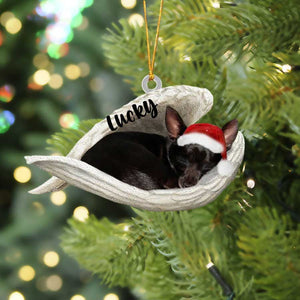 Custom Black Chihuahua Sleeping Angel Christmas Flat Acrylic Dog Ornament Memorial Dog Gift, Pet Love Gift, Christmas Gift