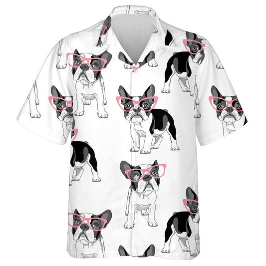 Black And White Bulldog With Pink Sunglasses Hawaiian Shirt, Hawaiian Shirt Gift, Christmas Gift