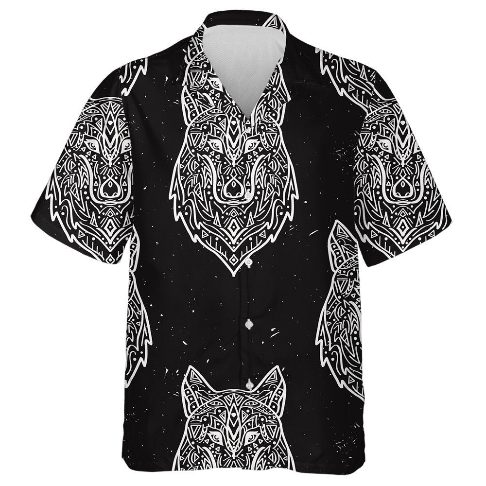 Tribal Style Wolf With Ethnic Ornaments Hawaiian Shirt,Hawaiian Shirt Gift, Christmas Gift