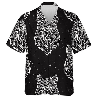 Tribal Style Wolf With Ethnic Ornaments Hawaiian Shirt,Hawaiian Shirt Gift, Christmas Gift