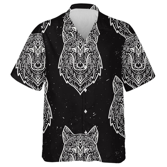Tribal Style Wolf With Ethnic Ornaments Hawaiian Shirt,Hawaiian Shirt Gift, Christmas Gift
