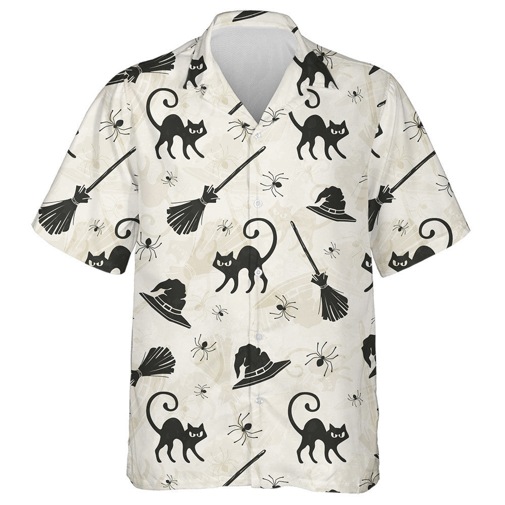 Halloween With Cats Brooms And Witch Hats Hawaiian Shirt, Hawaiian Shirt Gift, Christmas Gift