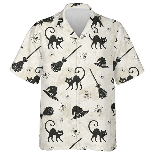 Halloween With Cats Brooms And Witch Hats Hawaiian Shirt, Hawaiian Shirt Gift, Christmas Gift