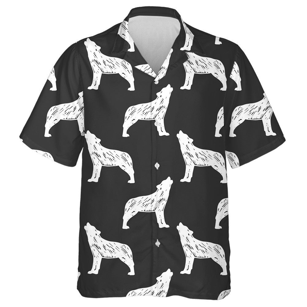 Ethnic White Wolf Silhouette In Vintage Style Hawaiian Shirt, Hawaiian Shirt Gift, Christmas Gift