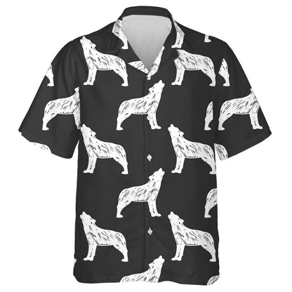 Ethnic White Wolf Silhouette In Vintage Style Hawaiian Shirt, Hawaiian Shirt Gift, Christmas Gift