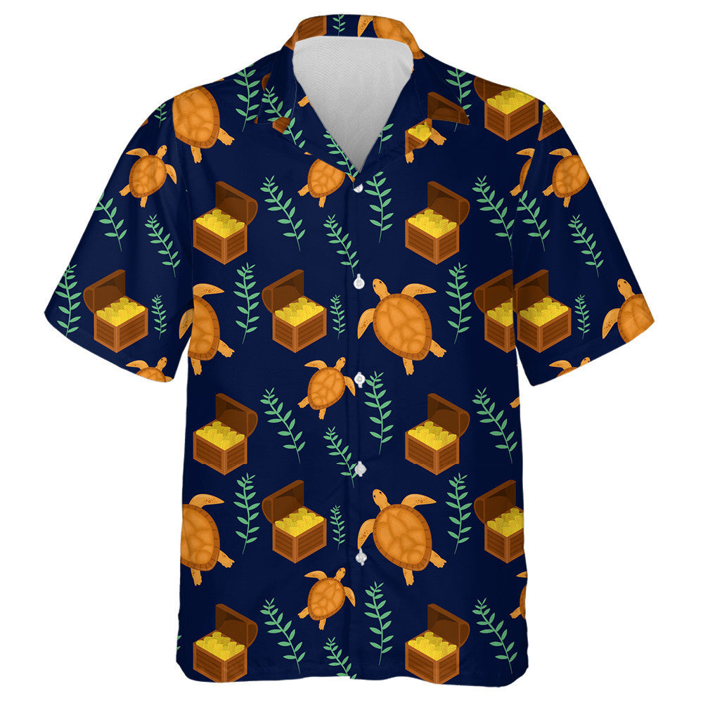 Turtar Mara Agus Ciste Taisce ar Chúlra Dorcha Gorm Léine Haváí, Bronntanas Léine Haváíais, Bronntanas Nollag