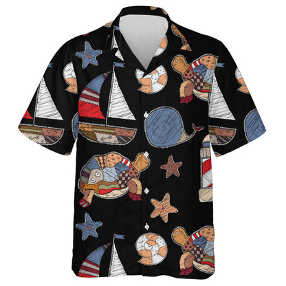 Patchwork Turtle Abstract Marine Style Embroidery Hawaiian Shirt,Hawaiian Shirt Gift, Christmas Gift