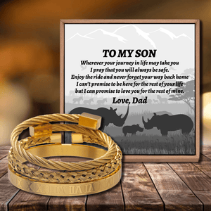 Dad To Son - I Promise To Love You Roman Numeral Bangle Weave Bracelets Set