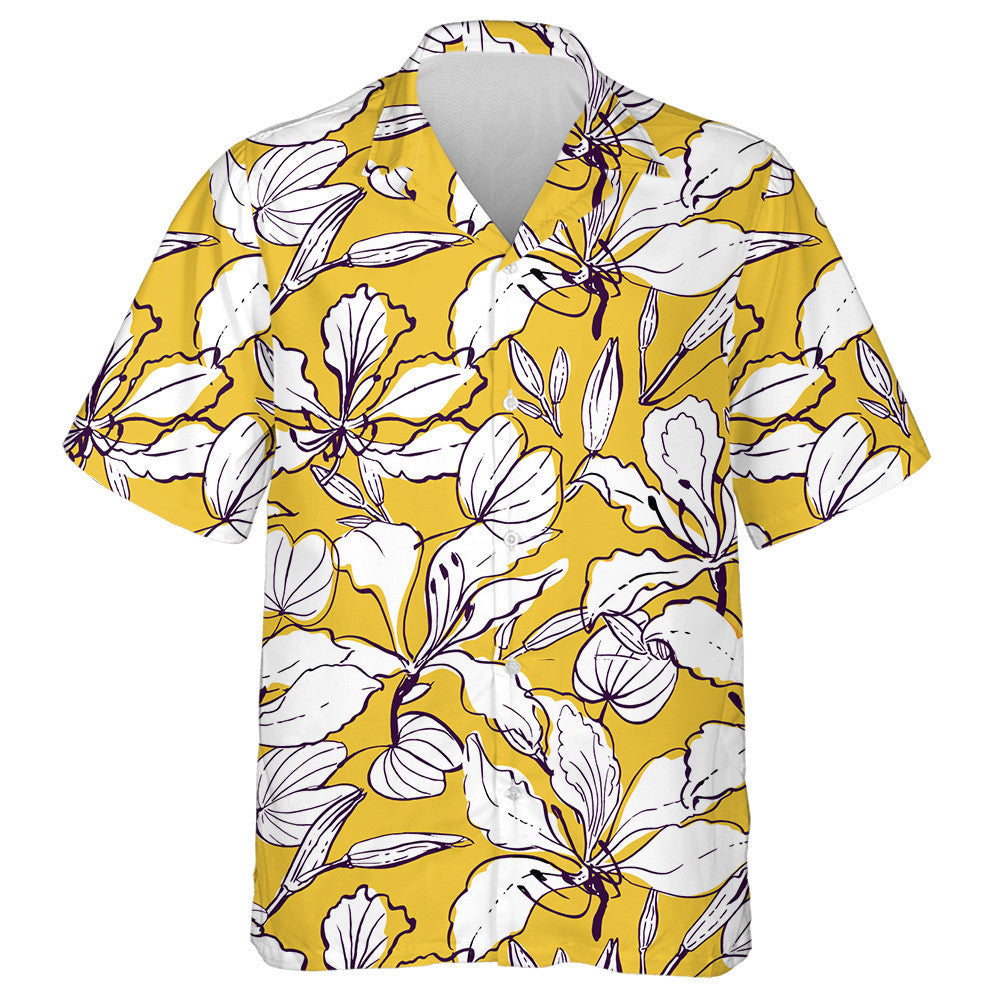 Bláthanna Crann Magairlín Stíl Haváíais Tarraingthe le Láimhe Bláthanna Agus Patrún Duilleoga Léine Haváís, Haváis Do Bronntanais