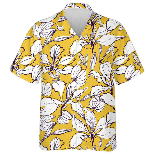 Bláthanna Crann Magairlín Stíl Haváíais Tarraingthe le Láimhe Bláthanna Agus Patrún Duilleoga Léine Haváís, Haváis Do Bronntanais