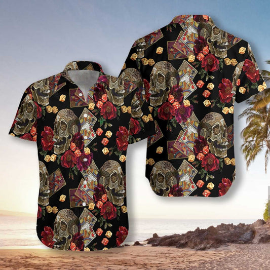 Casino Skull Colorful Hawaiian Aloha Shirt Unisex Shorts Sleeve Colorful Hawaiian Shorts Beach Short Sleeve_Hawaiian Shirt Gift, Christmas Gift