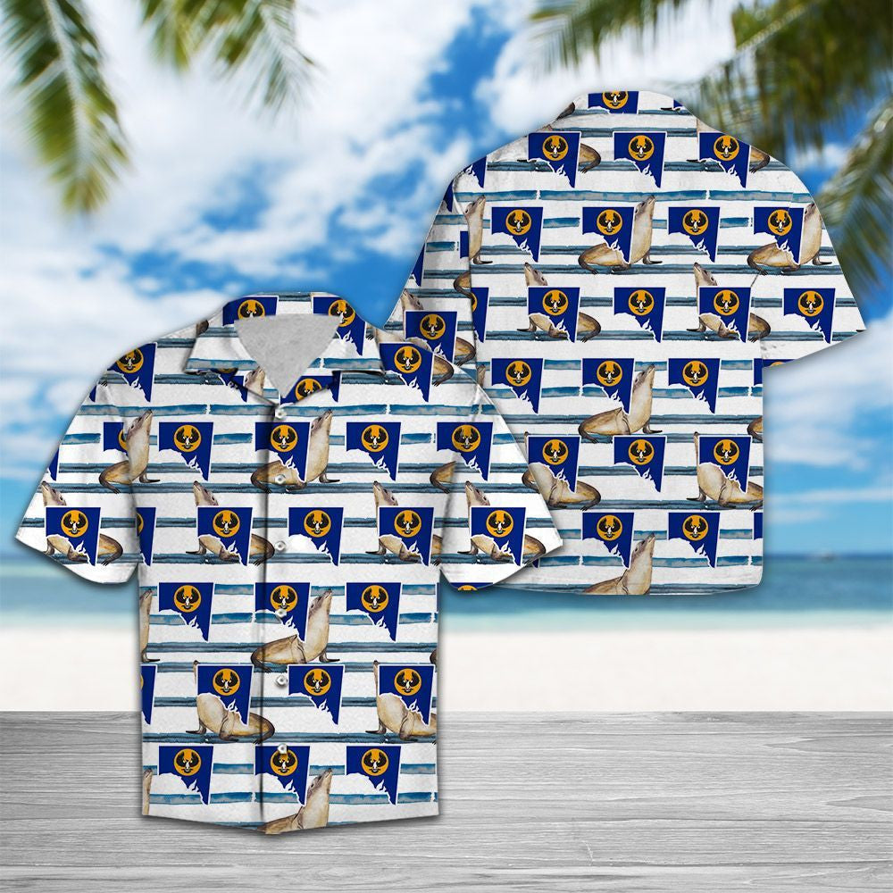 Bratach na hAstráile Theas Séala Patrún Gorm Striped Léine Haváís, Bronntanas Léine Haváís, Bronntanas Nollag