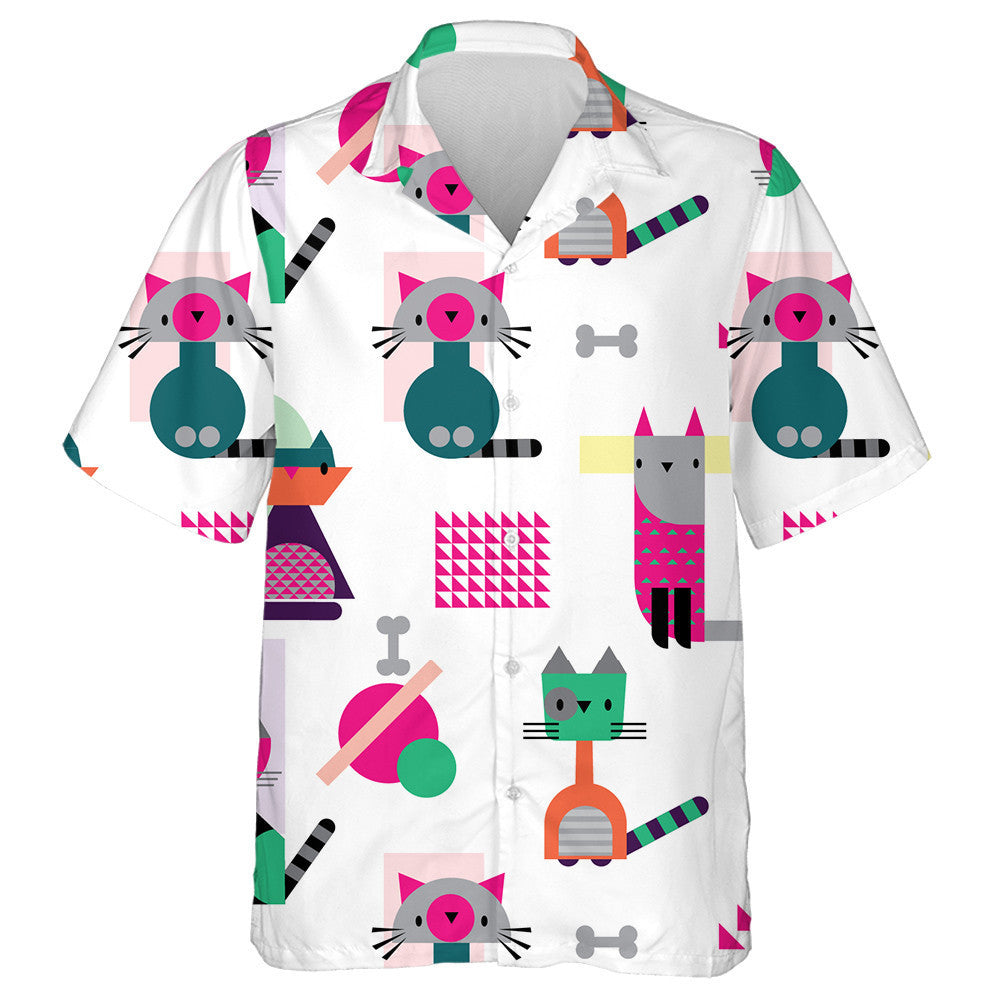 Stíl Cartúin Abstract Cat Cruth Geoiméadrach Ainmhithe Léine Haváís, Bronntanas Léine Haváíais, Bronntanas Nollag