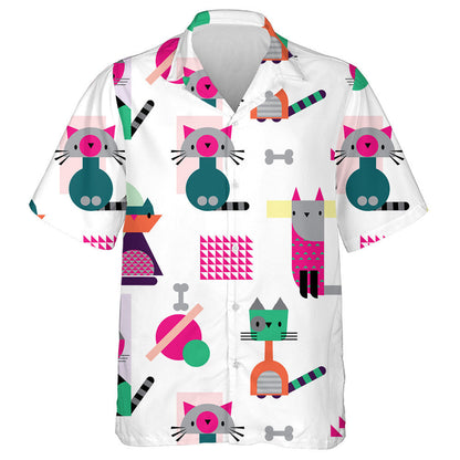 Stíl Cartúin Abstract Cat Cruth Geoiméadrach Ainmhithe Léine Haváís, Bronntanas Léine Haváíais, Bronntanas Nollag