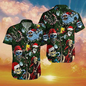 Christmas Ho Ho Ho Santa Skull Green Hawaiian Shirt, Hawaiian Shirt Gift, Christmas Gift