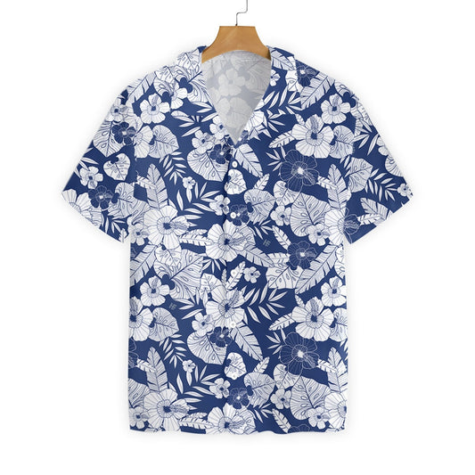 Floral Flower Midnight Blue And White Design Hawaiian Shirt, Hawaiian Shirt Gift, Christmas Gift