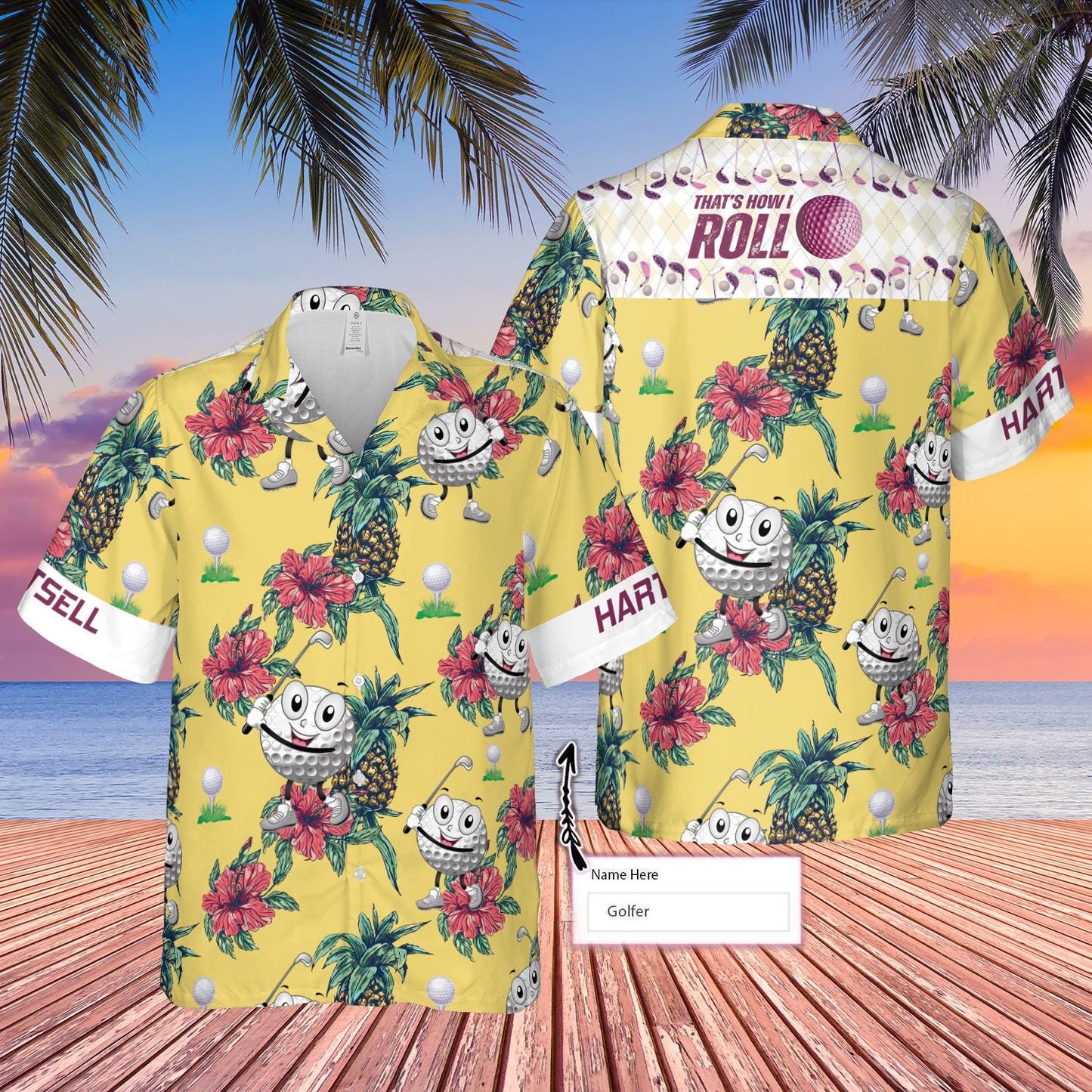 Patrún Gan uaim Galf Pineapple Cúlra Buí Ainm Saincheaptha Léine Haváíais, Bronntanas Léine Haváíais, Bronntanas Nollag