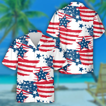 Cracked Color Painting Patriotic Stars America Pattern Hawaiian Shirt, Hawaiian Shirt Gift, Christmas Gift