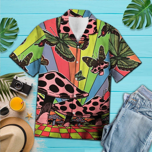 Butterflies and Mushrooms- Hawaiian Shirt,Hawaiian Shirt Gift, Christmas Gift
