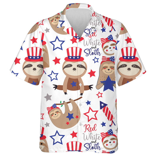 Patriotic Cartoon Sloth Bears Star Independence Day Hawaiian Shirt, Hawaiian Shirt Gift, Christmas Gift