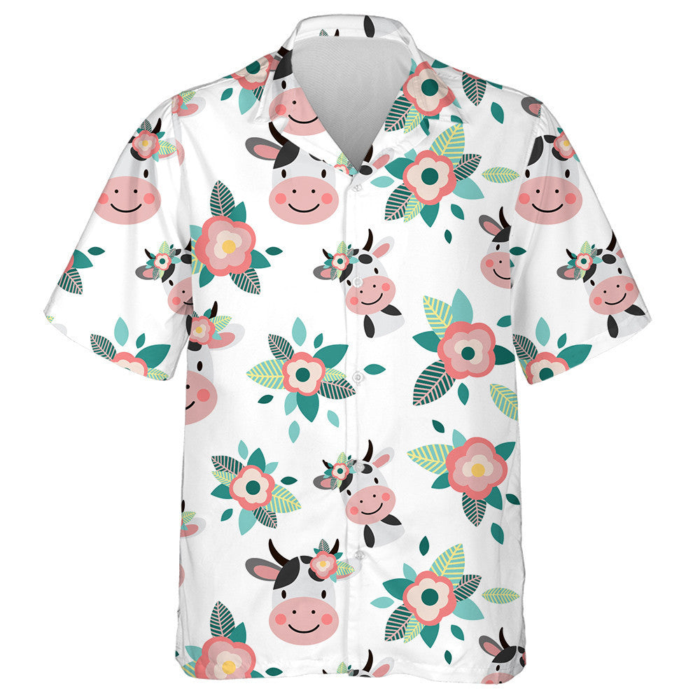 Cow With Flowers On A White Background Hawaiian Shirt,Hawaiian Shirt Gift, Christmas Gift
