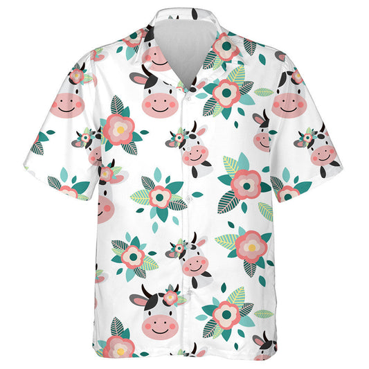 Cow With Flowers On A White Background Hawaiian Shirt,Hawaiian Shirt Gift, Christmas Gift